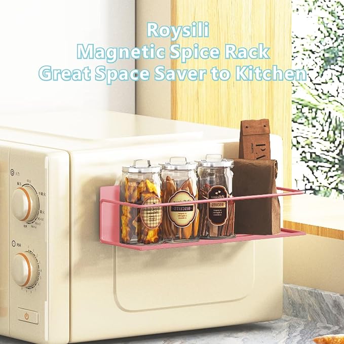 Roysili Magnetic Spice Rack For Refrigerator Magnetic Fridge Shelf For Kitchen Spice Organizer Magnetic Shelf For Fridge Space Saving Pink 4 Pack