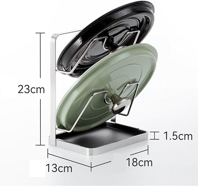304 Stainless Steel Pot Lid Holder with Drip Tray- Pot Lid Rack While Cooking - Multifunctional Pot Lid & Cutting Board Holder - Kitchen Pot Lid Storage Rack