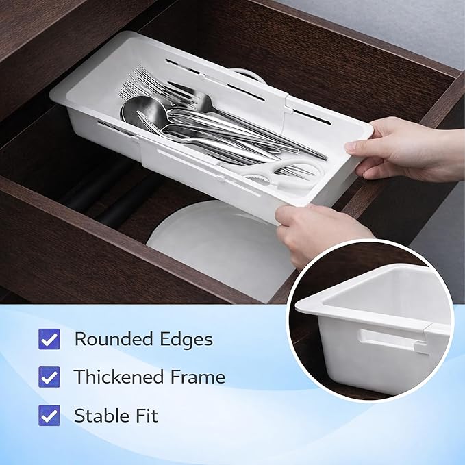 2-Pack Drawer Organizer for Deep Drawers with Smooth Sliding Design, Durable PP Expandable Modular Storage Tray for Makeup, Office Supplies, Kitchen Tools, Vertical Space-Saving Organizer