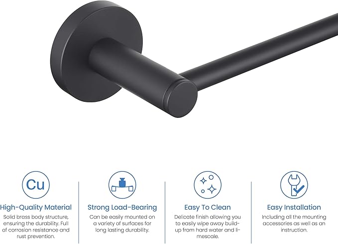 KIBI Toilet Paper Holder and Towel Ring Set | Matte Black Finish Bathroom Hardware Set, Wall Mounted Hand Towel Holder and Towel Hanger | Solid Brass Construction, C-KBA14-2-2