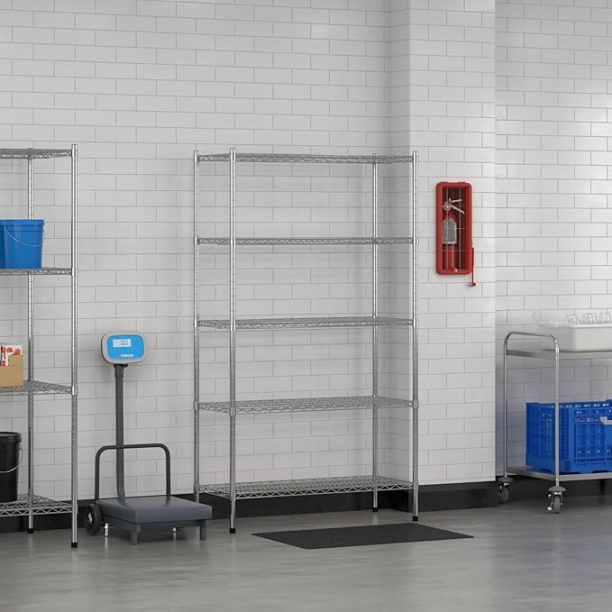 Commercial NSF Listed Chrome Stationary Wire Shelving Kit 18" x 42" x 74", with 5 Shelves Perfect for Warehouse, Walk-in Refrigerator, Freezer, Grocery Store, Restaurant, Dishroom