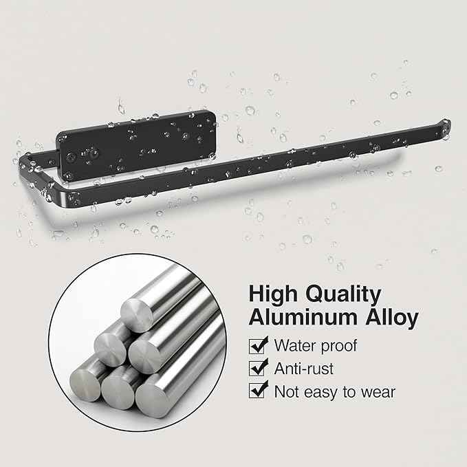 Paper Towel Holder Under Cabinet - Wall Mounted Paper Towel Holder No Drilling, Adhesive Under Cabinet Roll Holder, Black Kitchen Towel Holder, 31 x 8 x 3.5 cm, Aluminum, Black