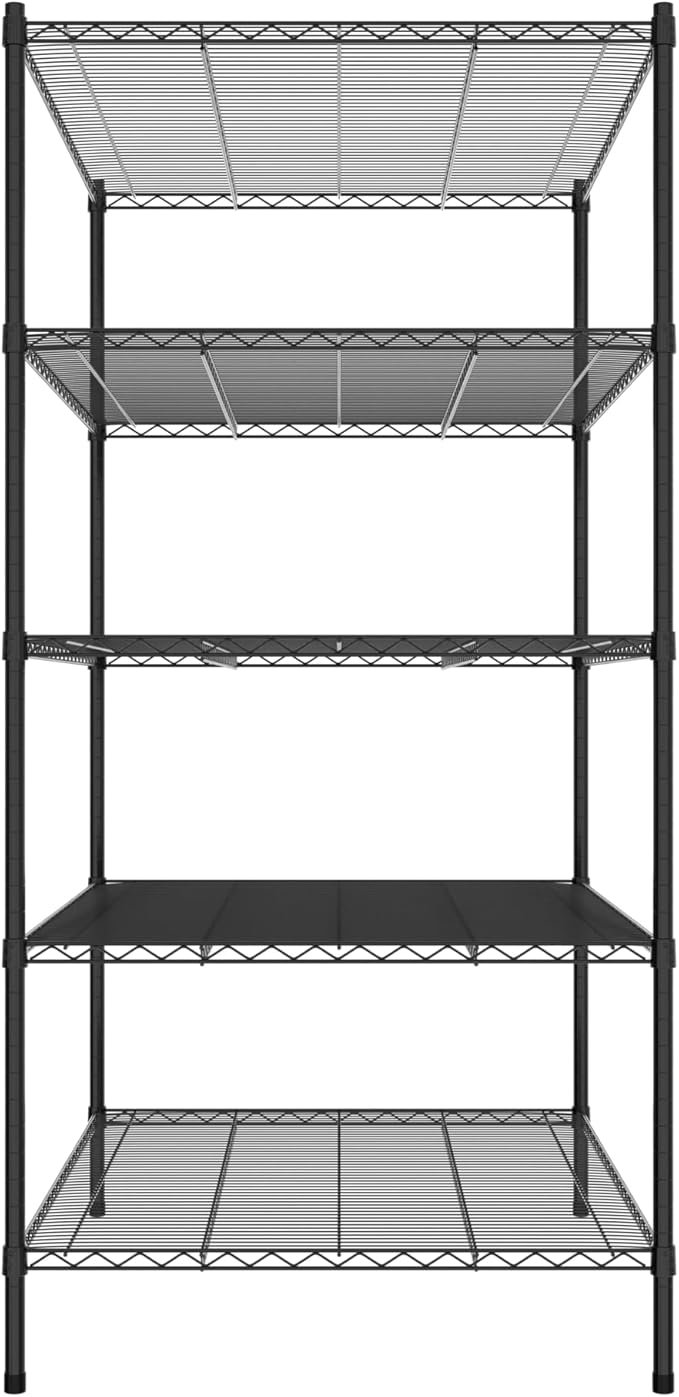 Commercial NSF Listed Black Epoxy Stationary Wire Shelving Kit 36" x 48" x 74", with 5 Shelves Perfect for Warehouse, Walk-in Refrigerator, Freezer, Grocery Store, Restaurant, Dishroom