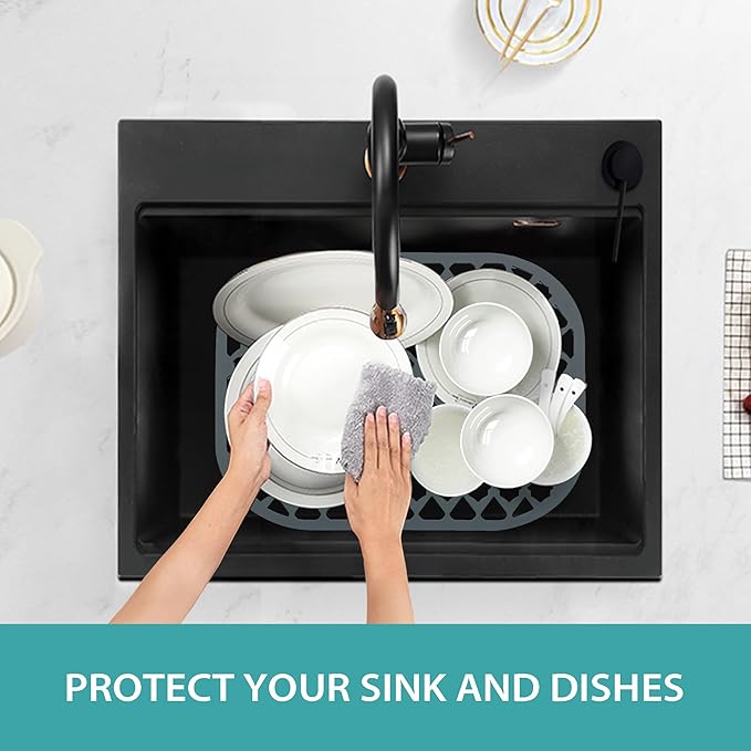 SAMSIER Sink Protectors for Kitchen Sink, Kitchen Sink Accessory - Silicone Mats Grid for Stainless Steel Strainer Bottom of Farmhouse Porcelain sinks (13”x11”)