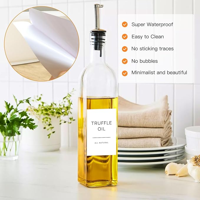 HVSWLY Oil and Vinegar Labels for Bottles,50 Pantry Labels for Vinegar & Oil Dispenser Bottles,Olive Oil Bottle Jar Labels Stickers, Kitchen Condiment Labels Set