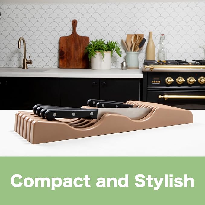 Shenzhen Knives Large In-Drawer Plastic Knife Block: 11 Slot (Holds 10-12 Knives) Empty Knife Holder for Kitchen Drawers - Cutlery Tray Organizer & Storage