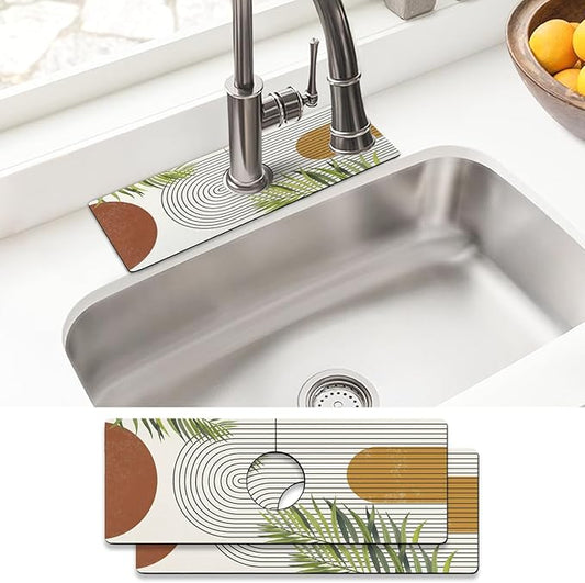 Sink Faucet Absorbing Mat, 2 Pack Drying Mat Around Faucet Sink Splash Guard Behind Faucet Sinkmat For Kitchen Bathroom Island Rv 15 * 5.5 Inch (38 * 14 cm)