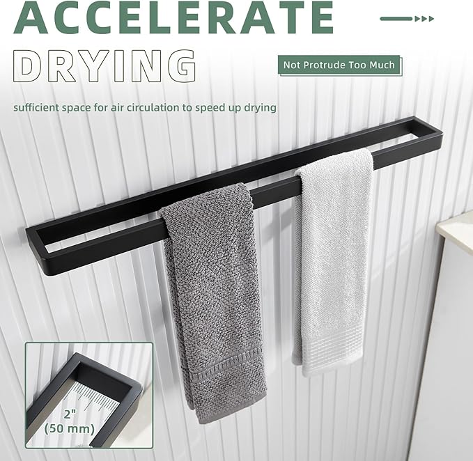 Angle Simple Towel Bar for Bathroom, SUS 304 Stainless Steel Towel Rack Holder Wall Mounted, 22.76", Matte Black