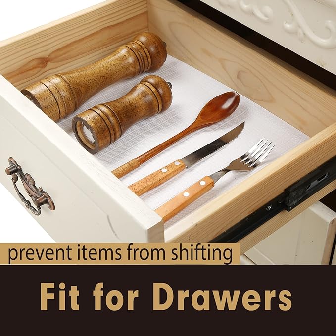 Premium Drawer and Shelf Liner for Cabinet, Non Adhesive Liner for Kitchen, Strong Grip Non Slip Shelf Liners for Kitchen Cabinets, Storage, Drawers, Shelves, Kitchenware and Tableware, White