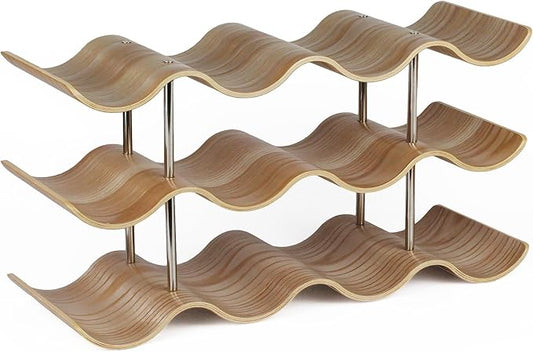 12 Bottles Wine Racks Countertop for Shelf, 3-Tier Wooden Wine Bottle Holder Stand, freestanding Wine Storage for Inside Cabinet Organizer for Home Décor, Bar and Pantry