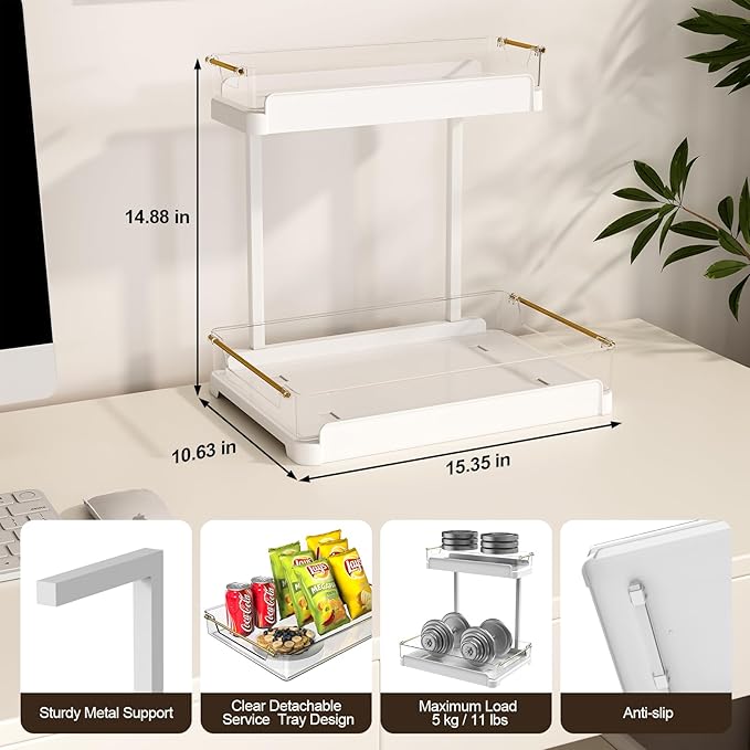 FOLLOWIN 2-Tier Bathroom Organizer Countertop,Perfume Vanity Organizers and Storage,Make Up Organizers for Counter,Makeup Storage,Removeable Vanity Trays,White