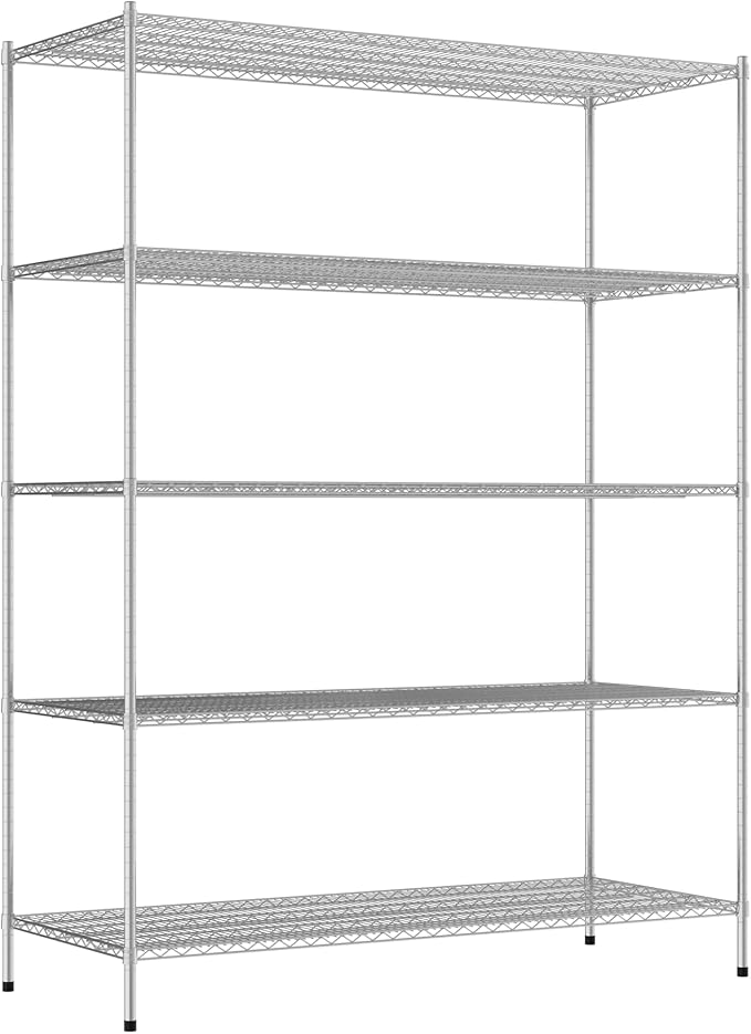 Commercial NSF Listed Chrome Stationary Wire Shelving Kit 30" x 72" x 96", with 5 Shelves Perfect for Warehouse, Walk-in Refrigerator, Freezer, Grocery Store, Restaurant, Dishroom
