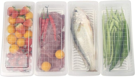Yiautao Food Storage Container, Plastic Food Containers with Removable Drain Plate and Lid, Stackable Portable Freezer Storage Containers - Tray to Keep Fruits, Vegetables, Meat and More (4,Small)