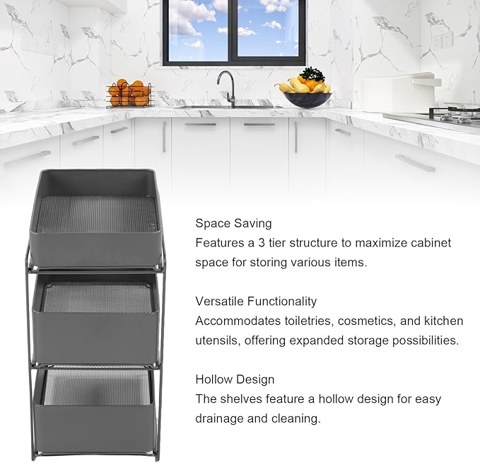 Under Kitchen Sink Organizer 3 Tier Under Sink Organizer with Sliding Storage Drawer Space Saving Steel Pull Out Shelf Large Capacity Under Bathroom Cabinet Organizer for