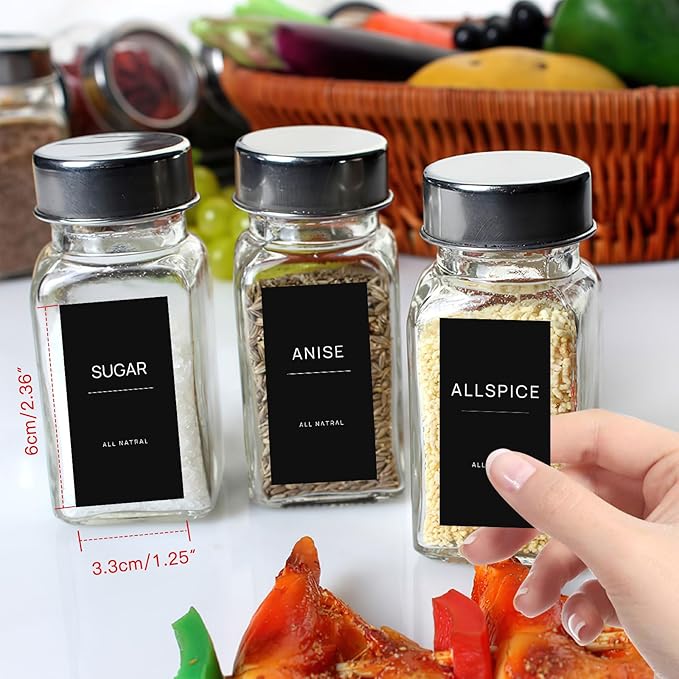 HVSWLY 140PCS Spice Labels for Spice Jars, Black Minimalist Preprinted Spice Jar Labels,Waterproof Oil Resistant Label Stickers for Kitchen Pantry Seasoning Containers
