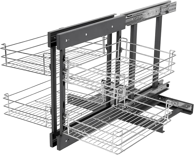 2 Tier Blind Corner Cabinet Pull Out Organizer Shelves L 24.8in H 18.5in W 13in Left Open & Right Open Compatible Kitchen Corner Cabinet Organizer 4 Shelves for Kitchen Or Bathroom