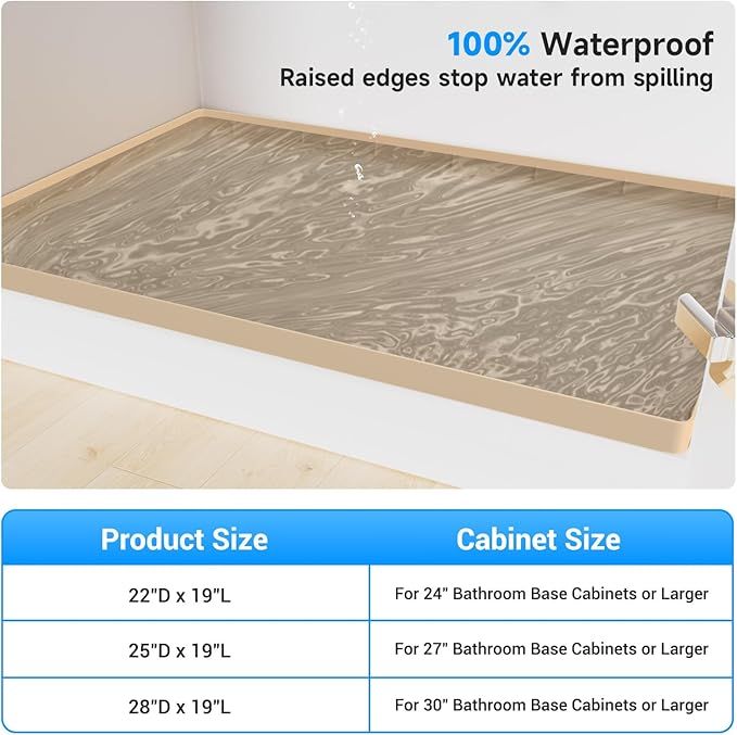 Aisslro Under Sink Mat 28" X 19", Waterproof Silicone Under Sink Mats for Kitchen, Anti-Leak Shelf Liner & Cabinet Protector with Raised Edge, [BPA Free] Bathroom Tray Home Organizer, Brown