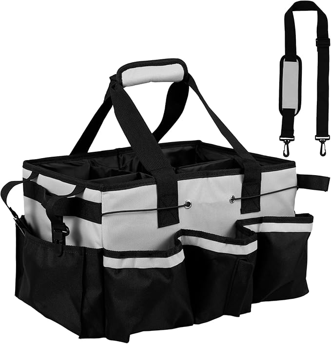Wearable Cleaning Caddy Bag, Large Cleaning Supplies Organizer with Handle and Adjustable Strap, Kitchen Caddy Storage Bag with 5 Compartments for Housekeepers, Under Sink and Car Cleaning Organizer