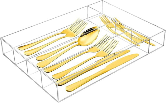 Baderke Acrylic Silverware Organizer Small Clear Utensil Drawer Organizer for Flatware Utensils Drawer, Office, Bathroom