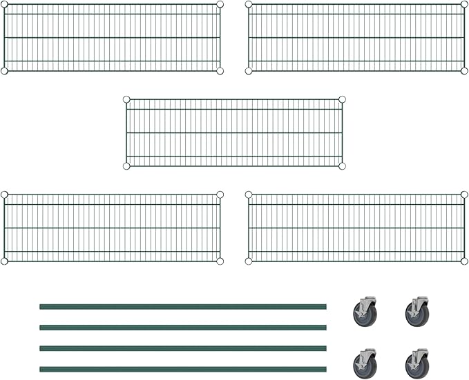 Commercial NSF Listed Green Epoxy Mobile Wire Shelving Kit 14" x 42" x 60", with 5 Shelves Perfect for Warehouse, Walk-in Refrigerator, Freezer, Grocery Store, Restaurant, Dishroom