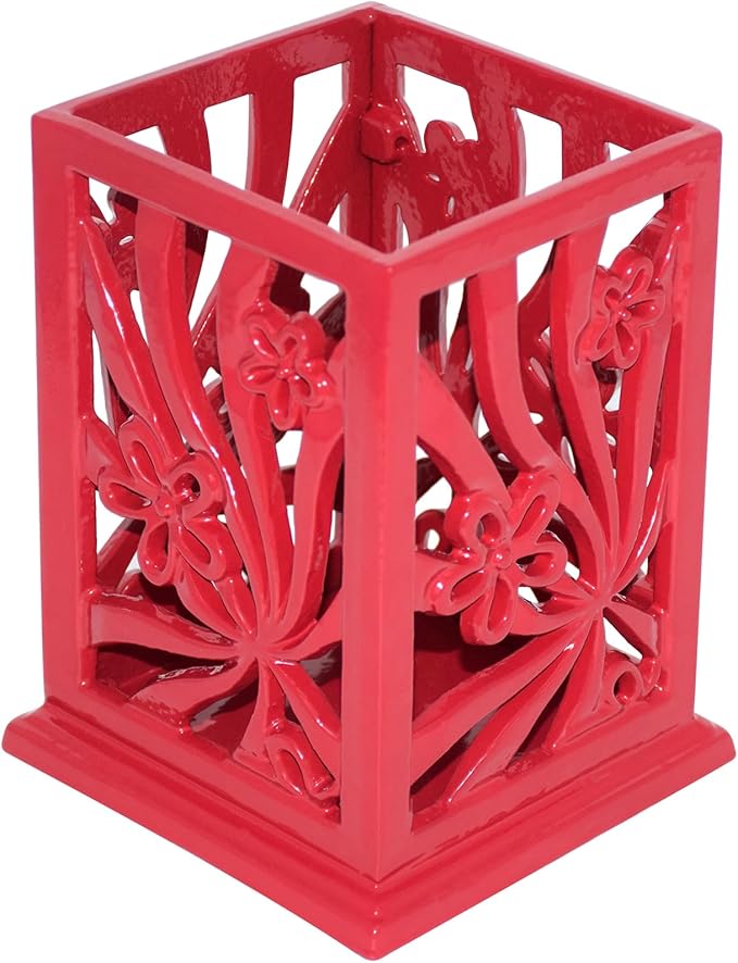 Utensil Holder, Cast Iron Kitchen Utensil Crock for Countertop, Extra Large Utensil Organizer with Weighted-Base, Housewarming Vintage Decor, Classic Style, Red