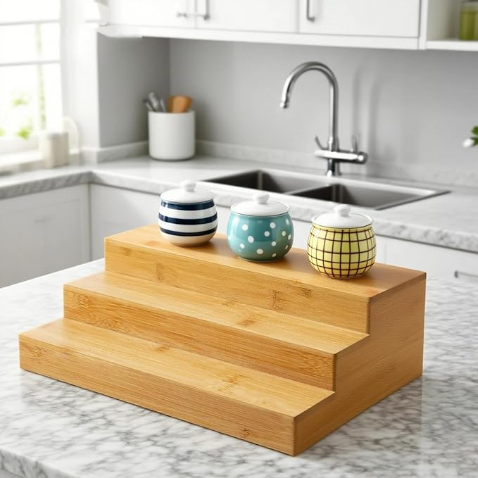 2 Pack Bamboo Spice Rack Organizer – 3 Tier Wooden Countertop & Cabinet Spice Rack for Kitchen Storage, Tiered Spice Organizer for Cabinet and Pantry