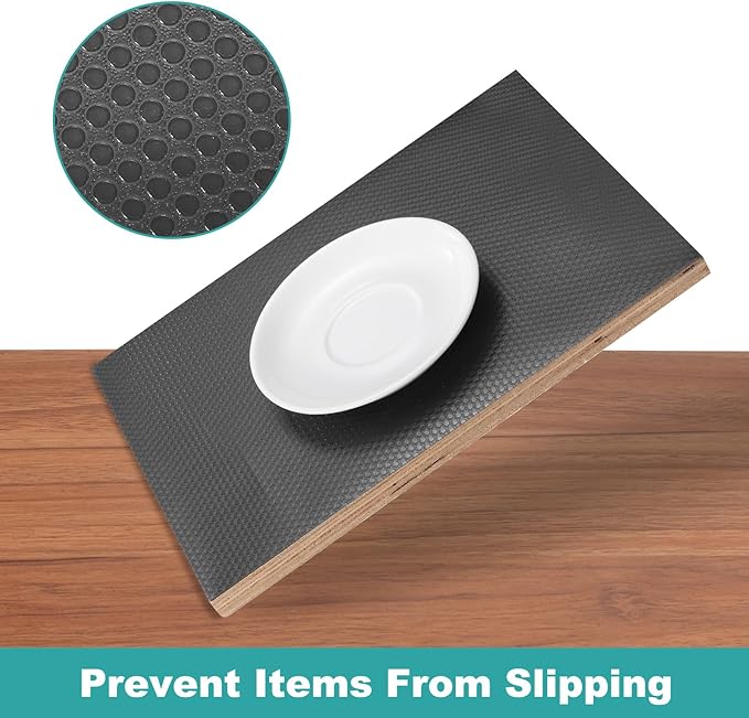 HARFINGTON Shelf Liner 24" x 5ft EVA Non-Slip Drawer Mats Waterproof Circular Mesh Texture Liner for Kitchen Cabinets Cupboard Refrigerator Shelves, Black