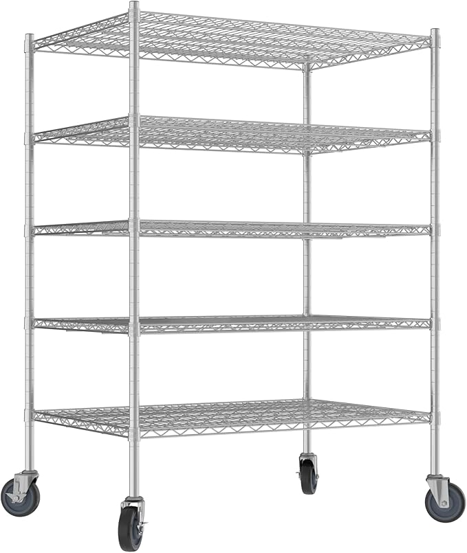 Commercial NSF Listed Chrome Mobile Wire Shelving Kit 30" x 42" x 60", with 5 Shelves Perfect for Warehouse, Walk-in Refrigerator, Freezer, Grocery Store, Restaurant, Dishroom
