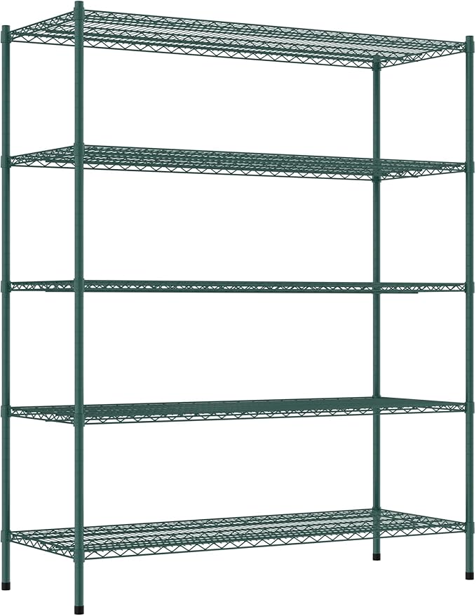 Commercial NSF Listed Green Epoxy Stationary Wire Shelving Kit 24" x 60" x 74", with 5 Shelves Perfect for Warehouse, Walk-in Refrigerator, Freezer, Grocery Store, Restaurant, Dishroom