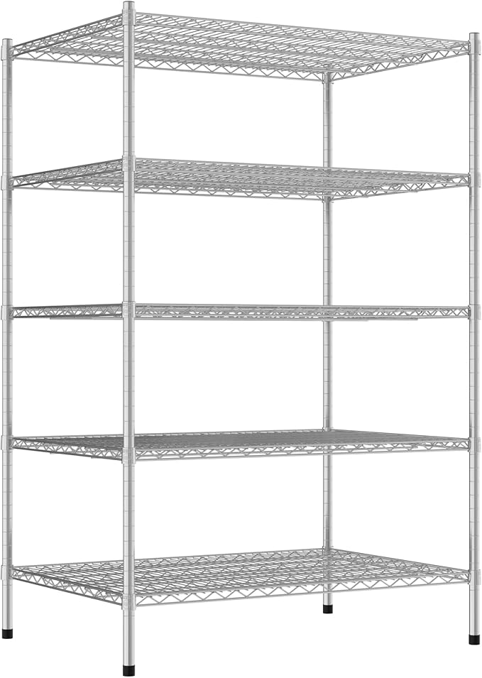 Commercial NSF Listed Chrome Stationary Wire Shelving Kit 30" x 42" x 64", with 5 Shelves Perfect for Warehouse, Walk-in Refrigerator, Freezer, Grocery Store, Restaurant, Dishroom