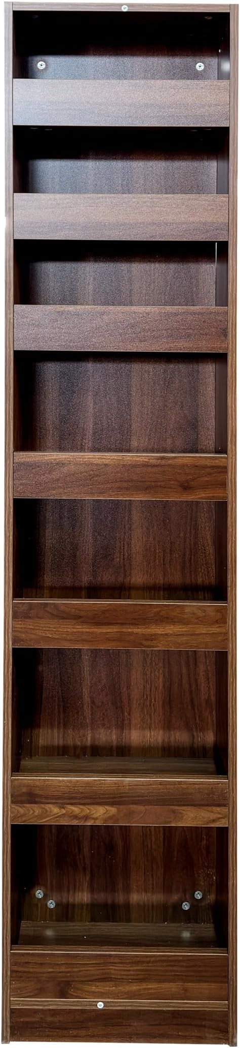7-Tier Slim Mobile Shelving Cart with Wheels, Rolling Pantry with 7 Baskets, Narrow Pull-Out Utility Cart, Space Saving Storage Organizer Carts for Kitchen Living Room Bathroom Narrow Spaces, Walnut