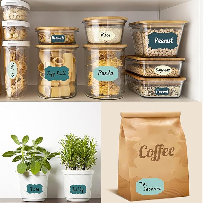 Removable Label Stickers for Jars, Self-Adhesive Chalkboard Labels Waterproof Reusable Write-On Kitchen Pantry Stickers with 2 Markers for Storage Bin, Spice Jar, Food Container, 120Pcs