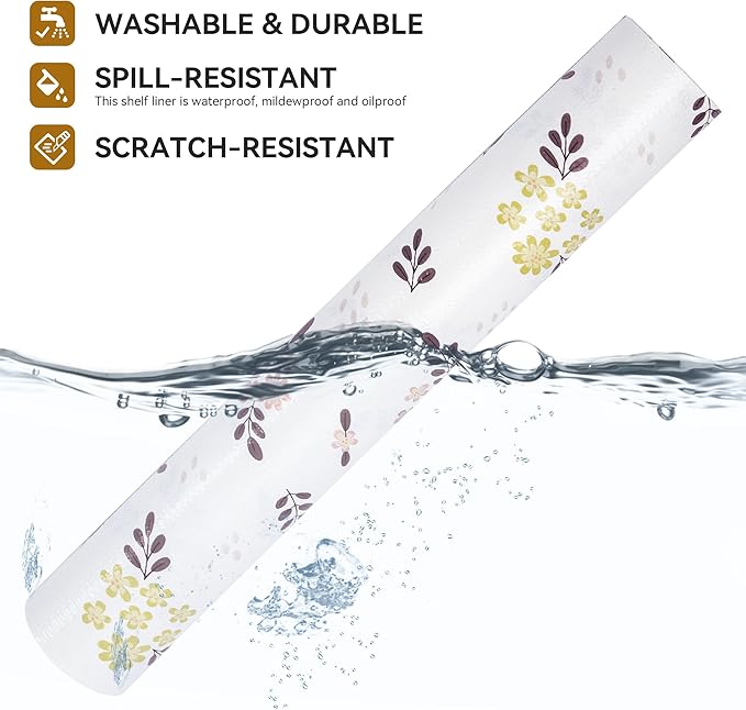 RAY STAR Shelf Liner, 12 Inch x 20 Feet Non Adhesive Blush Petals Floral Kitchen Cabinet Liner for Pantry Drawer Vanity, Strong Grip Non Slip Waterproof, Shelf Liners for Cupboard