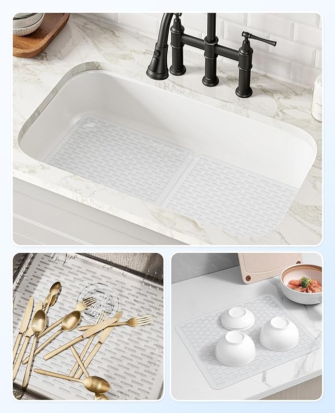Bligli Mesh Sink Mat, 15.7 x 11.8inch Sink Prtector Mats for Kitchen Sinks, PVC Eco-Friendly Sink Protectors for Bottom of Sink, Fast Draining, Easy Cleaning, Clear