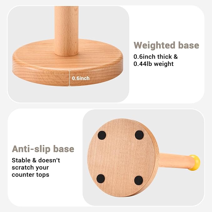 Paper Towel Holder, Wooden Kitchen Roll Stand (Yellow Ball)
