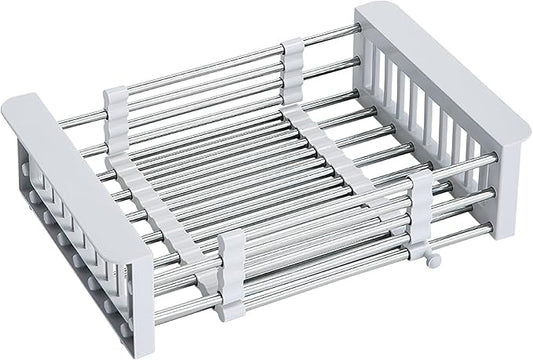 COVRA Over Sink Dish Drying Rack, Stainless Steel Drainer for 10.6"-18.5" Sinks (Square Sinks ONLY), Kitchen Countertop Organizer for Dishes, Vegetables, and Fruits(Gray)