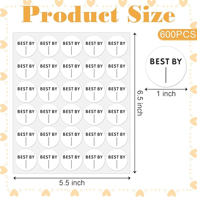 600pieces Expiration Date Stickers Day Dots Food Labels Dot Stickers 1 Inch Waterproof Spice Labels Sticker for Food Containers Storage Freezer Restaurant Foodsaver Service Prep, Best by Label
