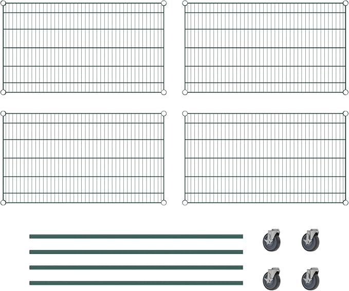 Commercial NSF Listed Green Epoxy Mobile Wire Shelving Kit 24" x 42" x 60", with 4 Shelves Perfect for Warehouse, Walk-in Refrigerator, Freezer, Grocery Store, Restaurant, Dishroom