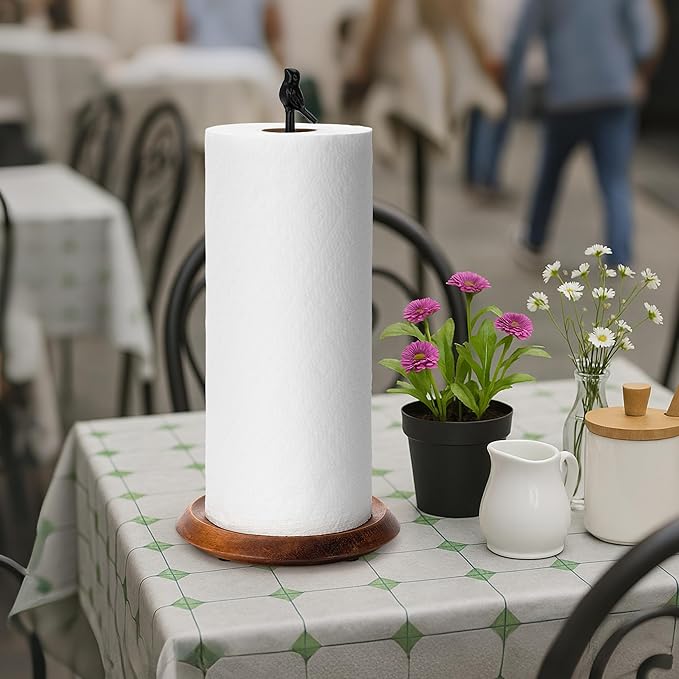 Wood Paper Towel Holder Countertop, Easy Tear Farmhouse Kitchen Towel Holder for Dining Table, Cute Bird Shaped with Anti Slip Weighted Base