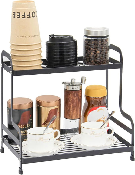 2-Tier Metal Countertop Organizer – Standing Shelf for Bathroom and Kitchen Storage Under Sink, Organizing Cosmetics and Spices-Black