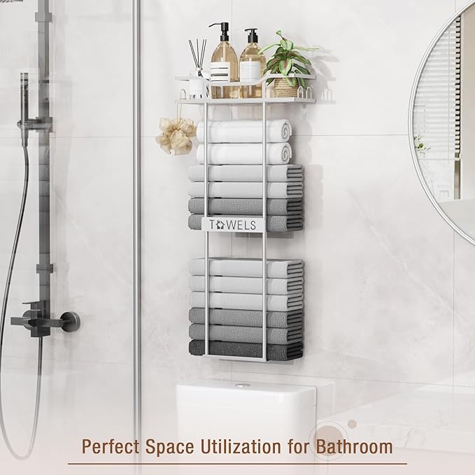 Towel Racks for Bathroom Wall Mounted Towel Storage Organizer Wall Towel Rack for Rolled Towels Silver