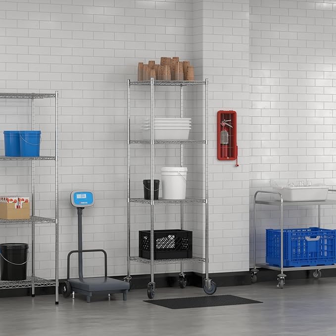 Commercial NSF Listed Chrome Mobile Wire Shelving Kit 21" x 24" x 80", with 4 Shelves Perfect for Warehouse, Walk-in Refrigerator, Freezer, Grocery Store, Restaurant, Dishroom