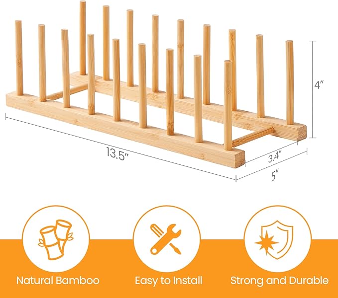 Bamboo Dish Drying Rack-2 PCS Pot Lid Plate Rack Organizer Holder for Cabinet-Cutting Board Organizer for Dish, Pot Lid, Bowl, Cup, Cutting Board