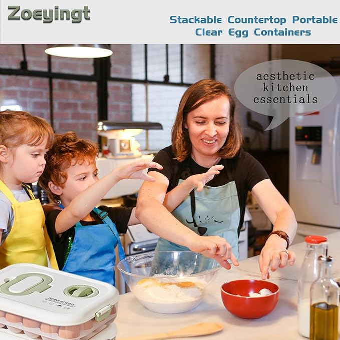 Zoeyingt Egg Organizers for Refrigerator with Lids and Handle Home Kitchen Essentials Fridge Stackable Countertop Portable Clear Egg Containers Reusable and Storage for Keep Fresh -Pack of 2-