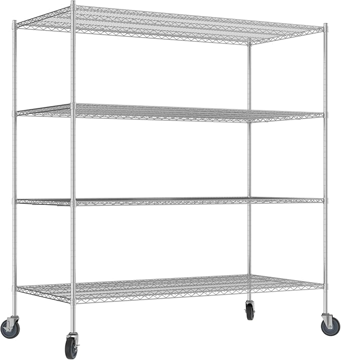 Commercial NSF Listed Chrome Mobile Wire Shelving Kit 36" x 72" x 80", with 4 Shelves Perfect for Warehouse, Walk-in Refrigerator, Freezer, Grocery Store, Restaurant, Dishroom