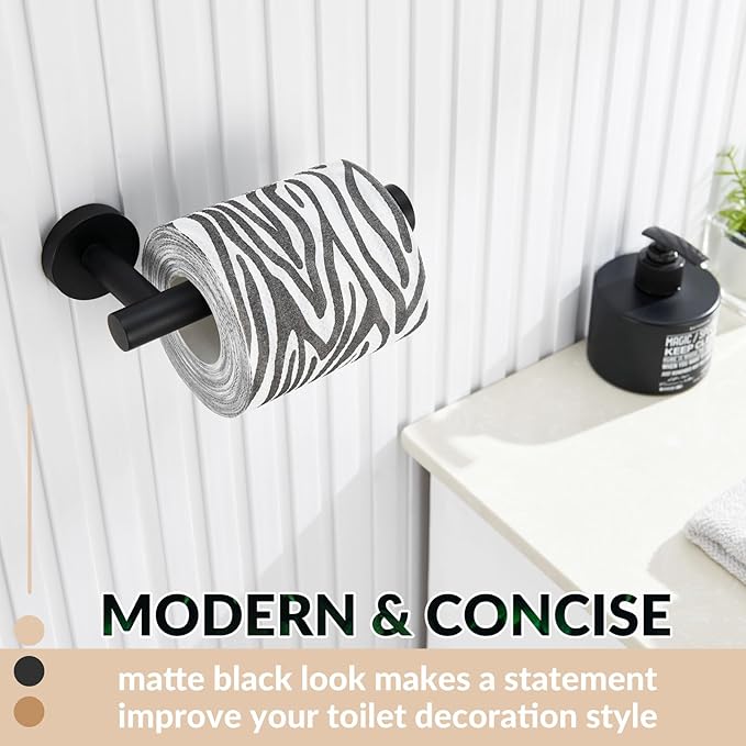 APLusee Matte Black Toilet Paper Holder, Stainless Steel Tissue Roll Hanger, Round TP Dispenser Wall Mount for Bathroom, Kitchen, Washroom