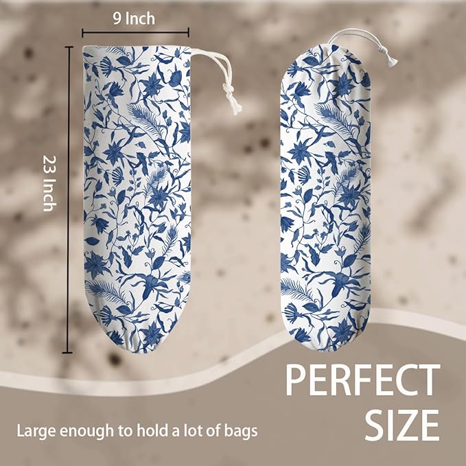 China Flower Pattern Grocery Bag Holder, Plastic Bags Organizer Dispenser, Wall Mounting Shopping Bag Holder for Kitchen Pantry, Housewarming Gifts for Women Family Friends Grandma Mom