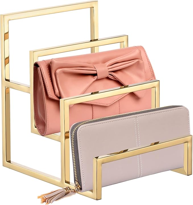 uxcell Clutch Purse Display Stand 3 Layer Wallet Display Rack Metal Clutch Holder Riser for Home Retail Store Supplies - Gold