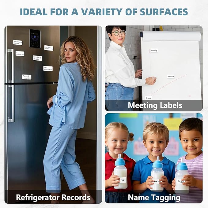 PPB Dry Erase Labels Sticky Notes for Containers, Reusable Waterproof Removable Stickers for Organizing, Freezer, Kitchens, Classroom, Whiteboard, All Purpose Use (1.2”x 2”, White, 120 Dots)