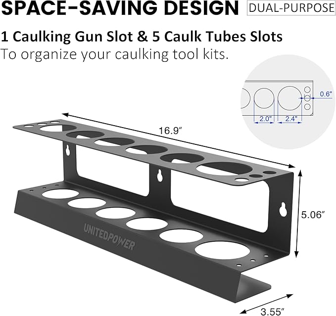UNITEDPOWER Caulking Gun Holder, Wall Mount Hand Caulking Gun Storage Rack, Caulk Tube Organizer for Workshop, Shop, Garage